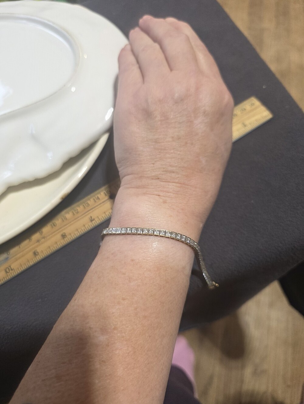 14k 7 Inch Princess Cut Cubic Zirconia Bracelet Over 10 Grams - Picture 6 of 7